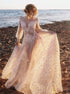 A Line V Neck Long Sleeves Lace Prom Dresses With Appliques LBQ0280